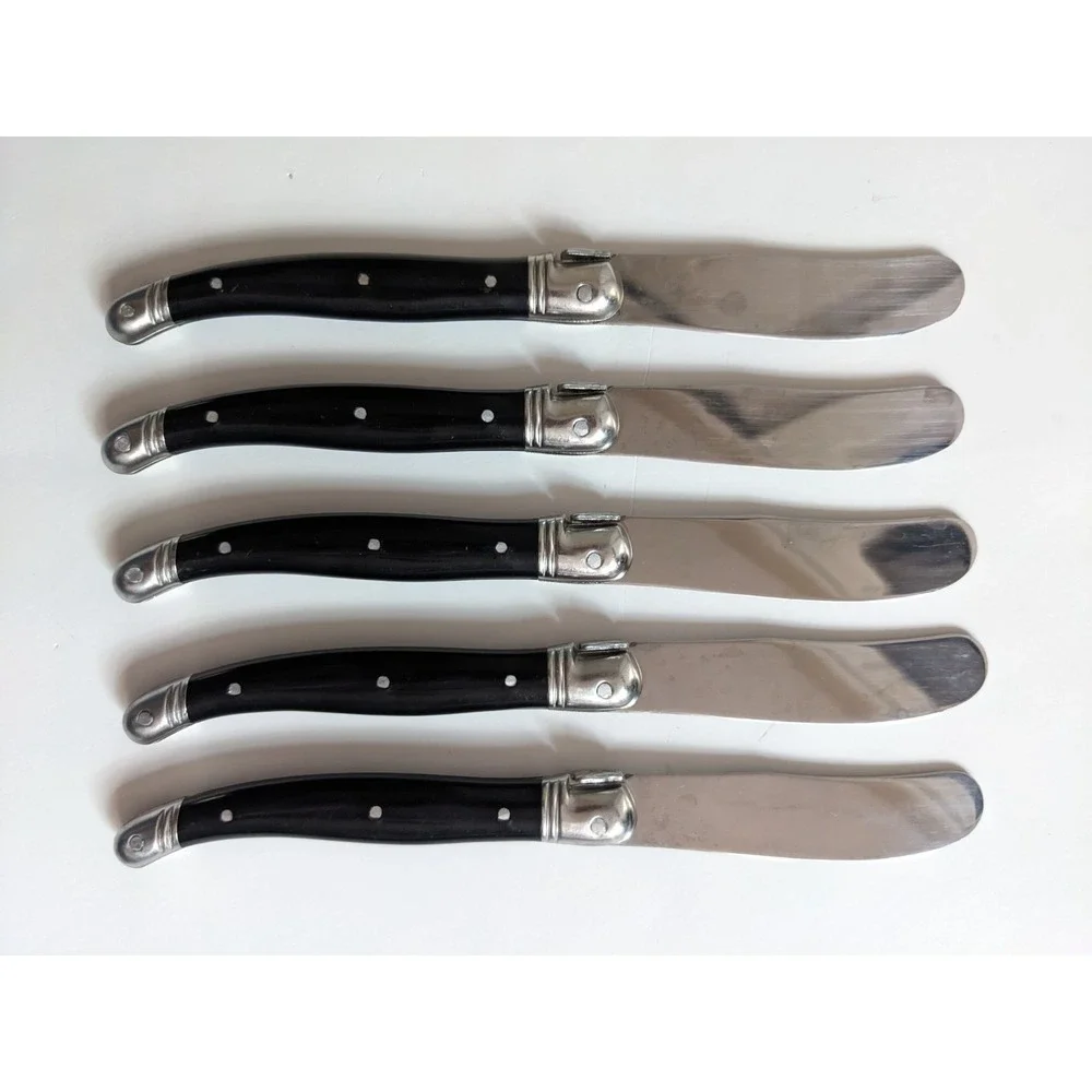 Laguiole France 5 Pc Cheese Knife Set Tempered Z40C13 Steel Black Handles Boxed‎